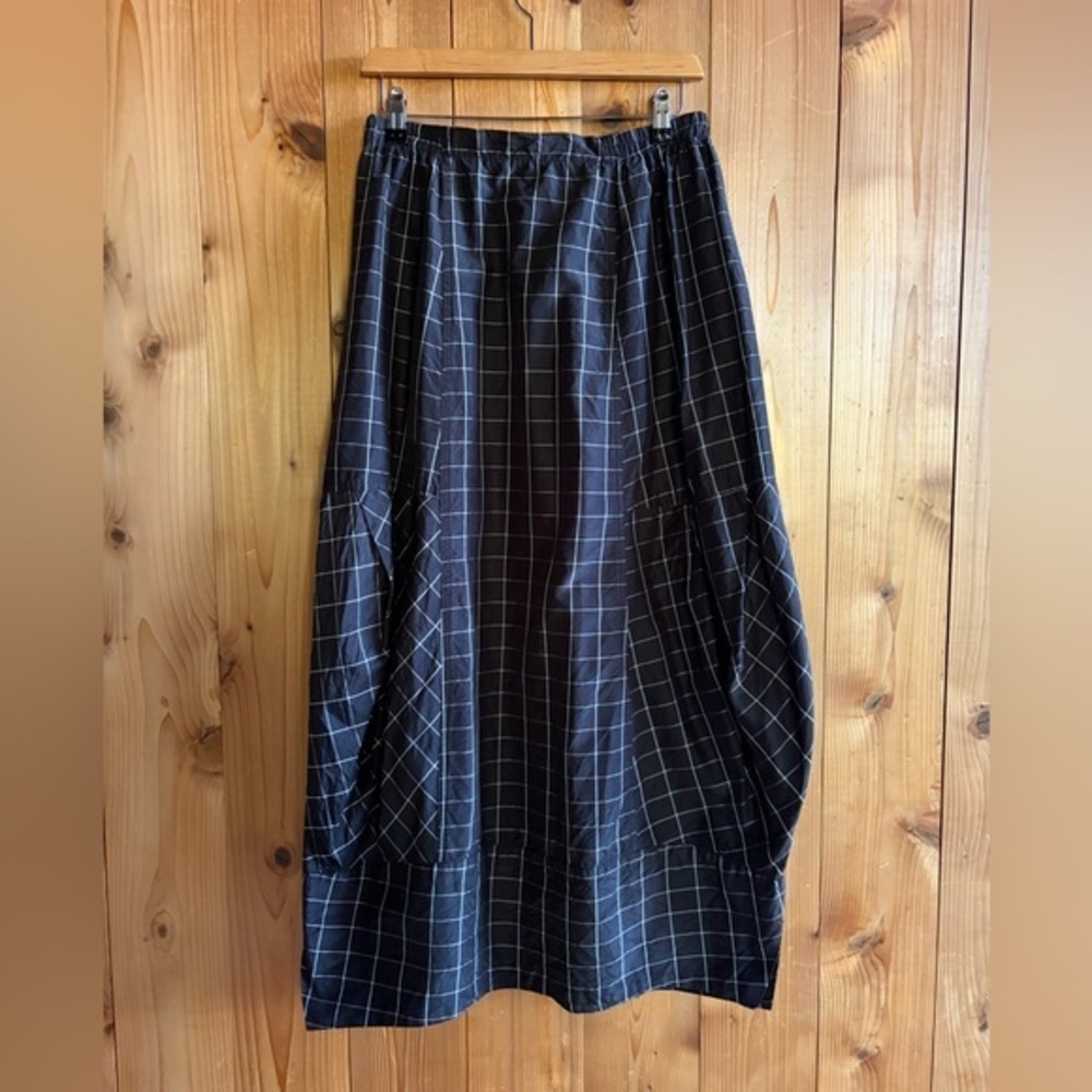 Hanna For La Journee Windowpane Check Midi Skirt